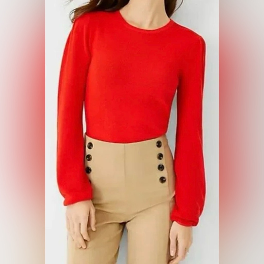 Ann Taylor Ribbed Puff Sleeve Women’s Sweater Top Color Red/Orange Size XL